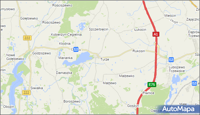 mapa Turze gmina Tczew, Turze gmina Tczew na mapie Targeo