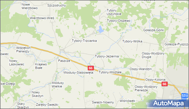 mapa Tybory-Jeziernia, Tybory-Jeziernia na mapie Targeo