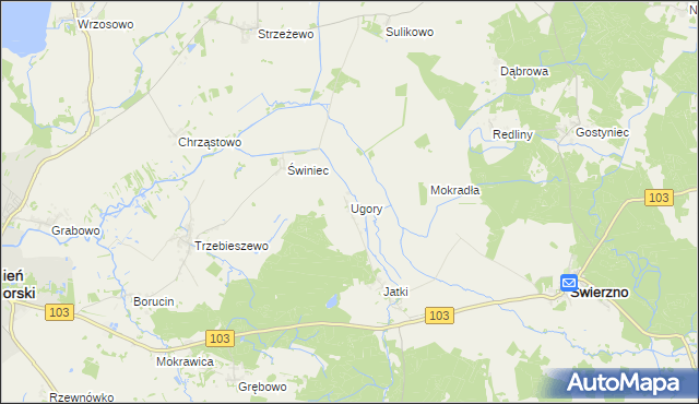 mapa Ugory gmina Świerzno, Ugory gmina Świerzno na mapie Targeo