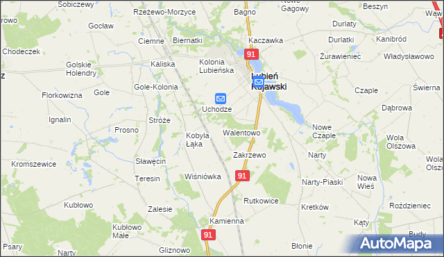 mapa Walentowo gmina Lubień Kujawski, Walentowo gmina Lubień Kujawski na mapie Targeo