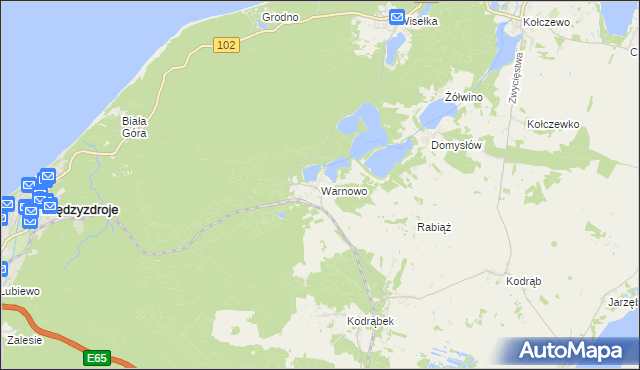 mapa Warnowo gmina Wolin, Warnowo gmina Wolin na mapie Targeo