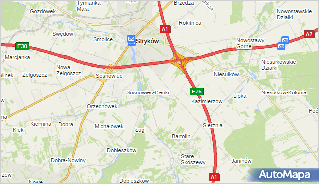mapa Warszewice gmina Stryków, Warszewice gmina Stryków na mapie Targeo