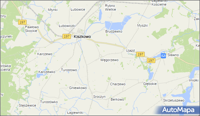 mapa Węgorzewo gmina Kiszkowo, Węgorzewo gmina Kiszkowo na mapie Targeo