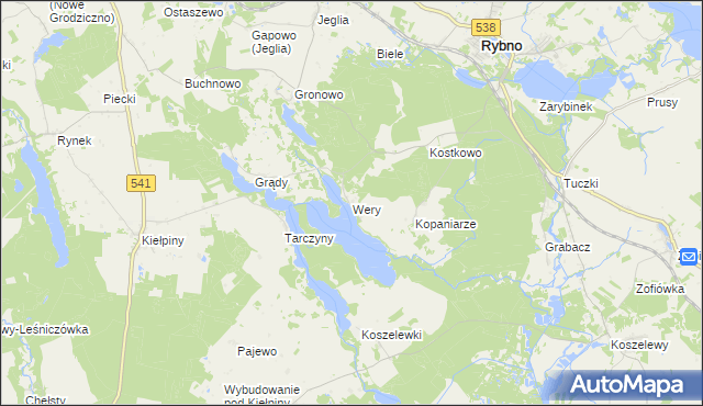 mapa Wery gmina Rybno, Wery gmina Rybno na mapie Targeo
