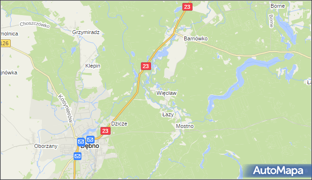 mapa Więcław gmina Dębno, Więcław gmina Dębno na mapie Targeo