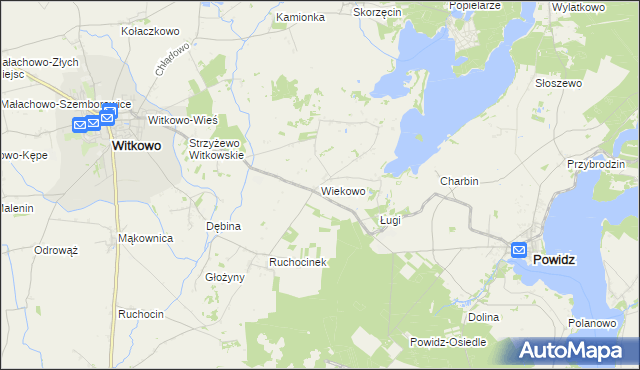 mapa Wiekowo gmina Witkowo, Wiekowo gmina Witkowo na mapie Targeo