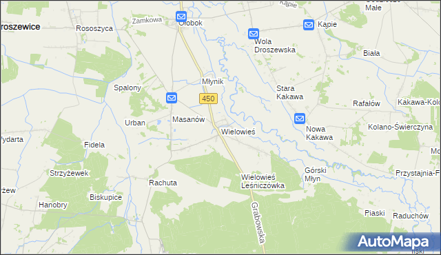 mapa Wielowieś gmina Sieroszewice, Wielowieś gmina Sieroszewice na mapie Targeo
