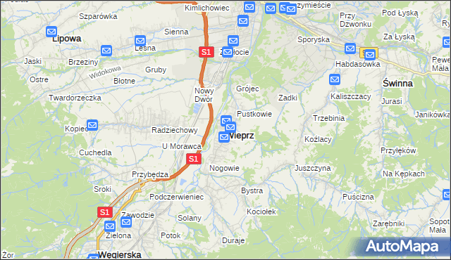 mapa Wieprz gmina Radziechowy-Wieprz, Wieprz gmina Radziechowy-Wieprz na mapie Targeo