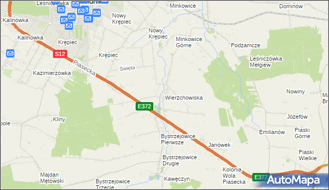 mapa Wierzchowiska gmina Piaski, Wierzchowiska gmina Piaski na mapie Targeo