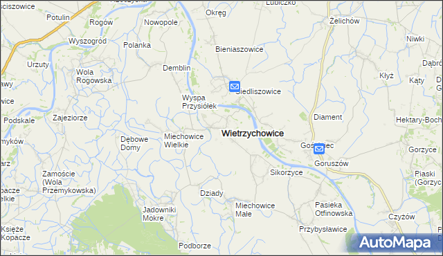 mapa Wietrzychowice powiat tarnowski, Wietrzychowice powiat tarnowski na mapie Targeo
