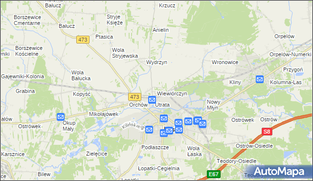 mapa Wiewiórczyn gmina Łask, Wiewiórczyn gmina Łask na mapie Targeo