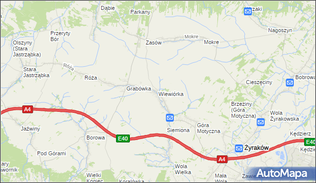 mapa Wiewiórka gmina Żyraków, Wiewiórka gmina Żyraków na mapie Targeo