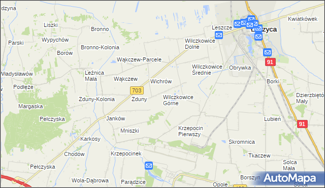 mapa Wilczkowice Górne gmina Łęczyca, Wilczkowice Górne gmina Łęczyca na mapie Targeo