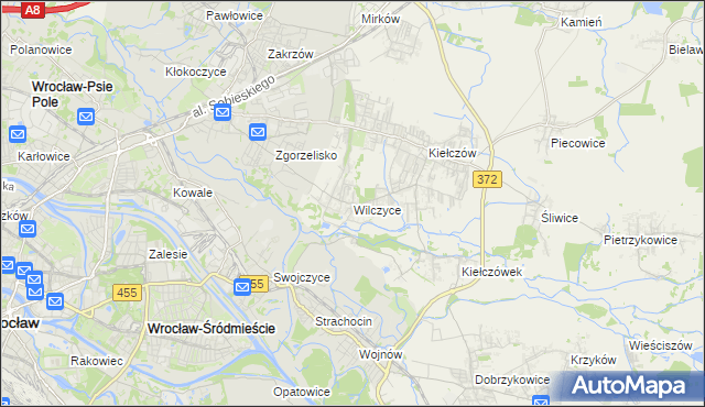 mapa Wilczyce gmina Długołęka, Wilczyce gmina Długołęka na mapie Targeo