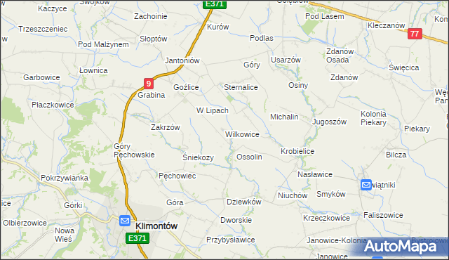 mapa Wilkowice gmina Klimontów, Wilkowice gmina Klimontów na mapie Targeo