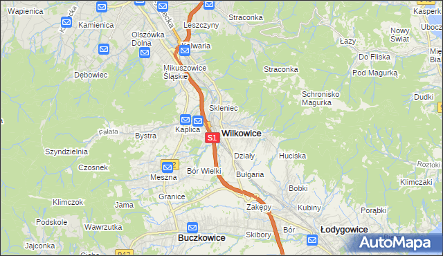 mapa Wilkowice powiat bielski, Wilkowice powiat bielski na mapie Targeo
