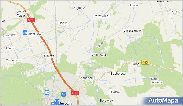 mapa Wilkowyja gmina Jarocin, Wilkowyja gmina Jarocin na mapie Targeo