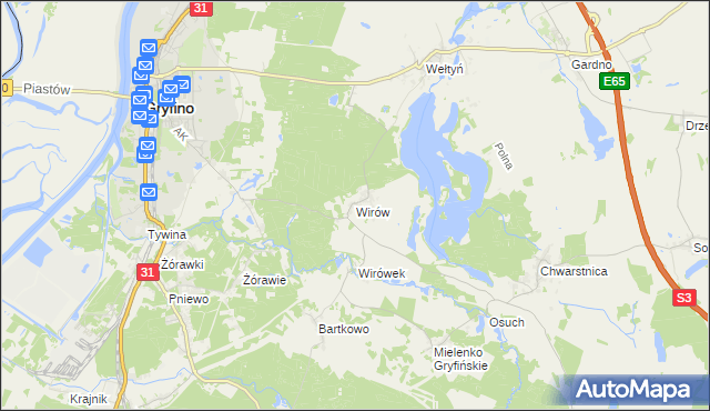 mapa Wirów gmina Gryfino, Wirów gmina Gryfino na mapie Targeo