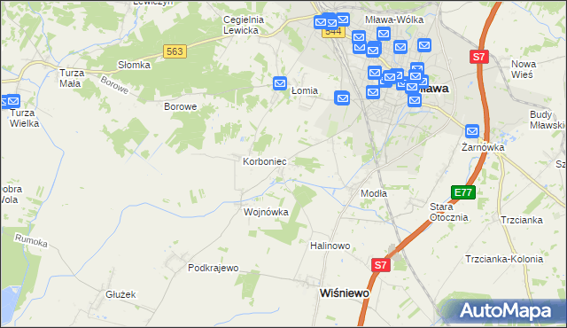 mapa Wiśniewko gmina Wiśniewo, Wiśniewko gmina Wiśniewo na mapie Targeo
