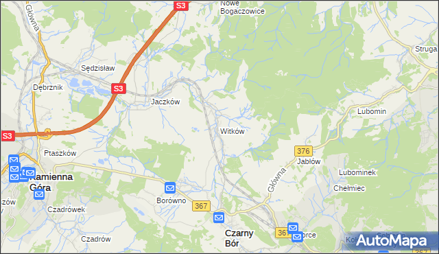 mapa Witków gmina Czarny Bór, Witków gmina Czarny Bór na mapie Targeo
