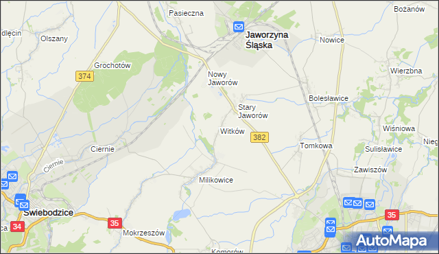 mapa Witków gmina Jaworzyna Śląska, Witków gmina Jaworzyna Śląska na mapie Targeo