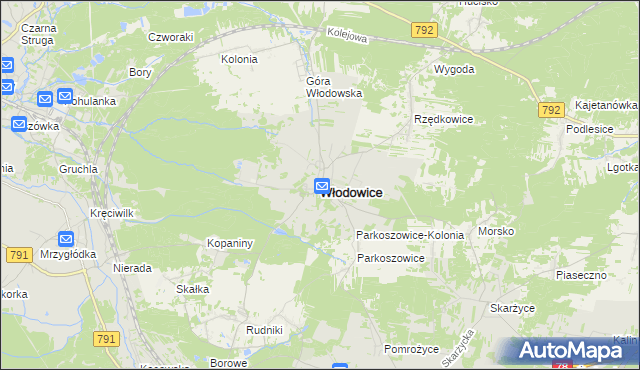 mapa Włodowice powiat zawierciański, Włodowice powiat zawierciański na mapie Targeo