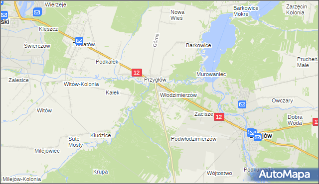 mapa Włodzimierzów gmina Sulejów, Włodzimierzów gmina Sulejów na mapie Targeo