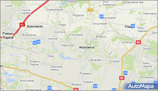 mapa Wojkowice powiat będziński, Wojkowice powiat będziński na mapie Targeo