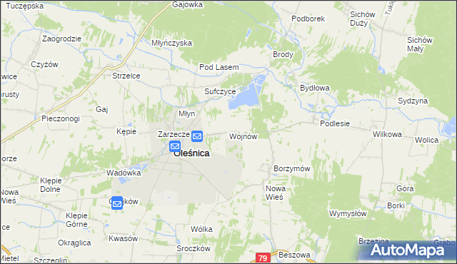 mapa Wojnów gmina Oleśnica, Wojnów gmina Oleśnica na mapie Targeo