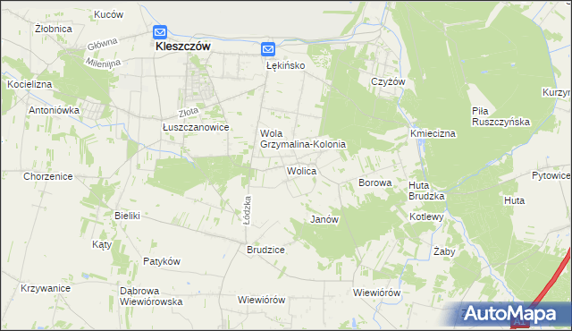 mapa Wolica gmina Kleszczów, Wolica gmina Kleszczów na mapie Targeo