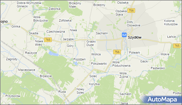 mapa Wolica gmina Szydłów, Wolica gmina Szydłów na mapie Targeo