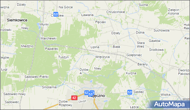 mapa Wręczyca gmina Pajęczno, Wręczyca gmina Pajęczno na mapie Targeo