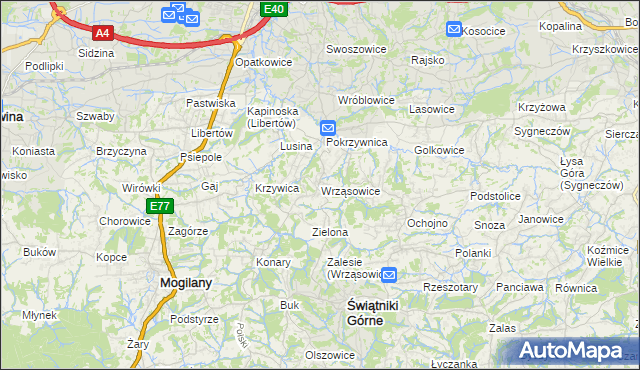 mapa Wrząsowice, Wrząsowice na mapie Targeo