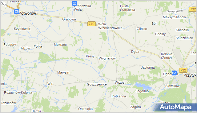 mapa Wygnanów gmina Przytyk, Wygnanów gmina Przytyk na mapie Targeo