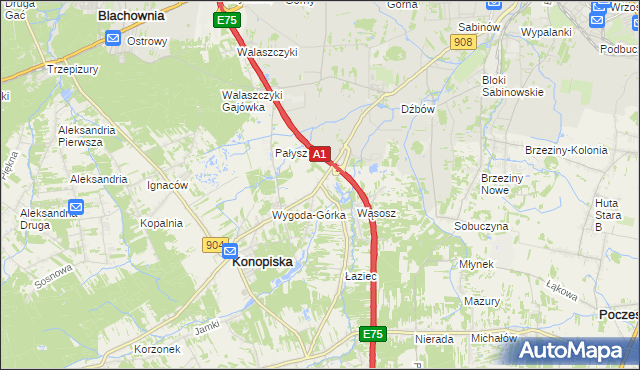 mapa Wygoda gmina Konopiska, Wygoda gmina Konopiska na mapie Targeo