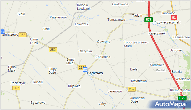 mapa Żabieniec gmina Bądkowo, Żabieniec gmina Bądkowo na mapie Targeo