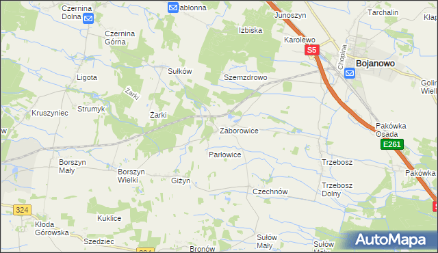 mapa Zaborowice gmina Bojanowo, Zaborowice gmina Bojanowo na mapie Targeo