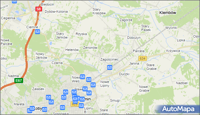 mapa Zagościniec gmina Wołomin, Zagościniec gmina Wołomin na mapie Targeo