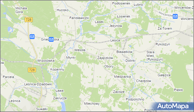mapa Zajączków gmina Piekoszów, Zajączków gmina Piekoszów na mapie Targeo