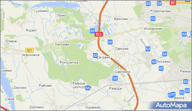 mapa Zakrzewo gmina Dopiewo, Zakrzewo gmina Dopiewo na mapie Targeo