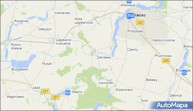 mapa Zakrzewo gmina Kłecko, Zakrzewo gmina Kłecko na mapie Targeo