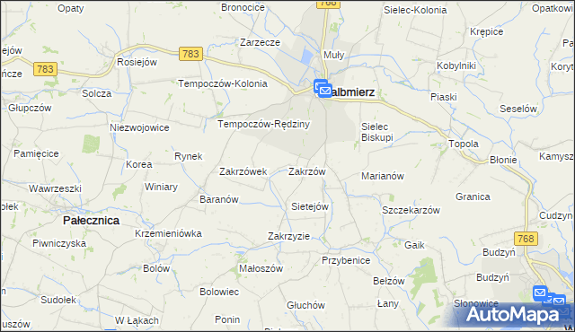 mapa Zakrzów gmina Skalbmierz, Zakrzów gmina Skalbmierz na mapie Targeo