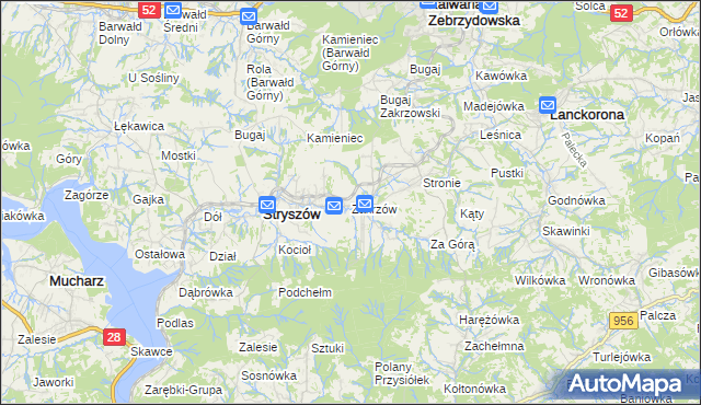 mapa Zakrzów gmina Stryszów, Zakrzów gmina Stryszów na mapie Targeo