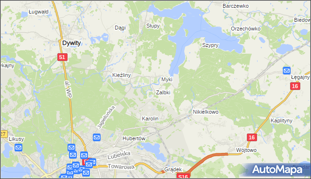 mapa Zalbki, Zalbki na mapie Targeo