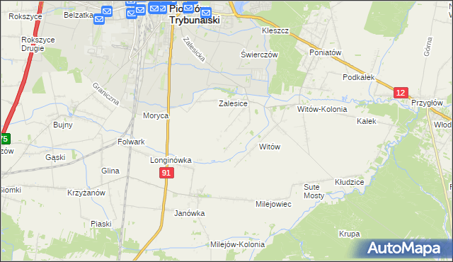 mapa Zalesice-Kolonia gmina Sulejów, Zalesice-Kolonia gmina Sulejów na mapie Targeo