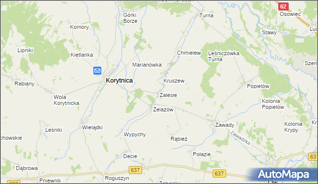mapa Zalesie gmina Korytnica, Zalesie gmina Korytnica na mapie Targeo