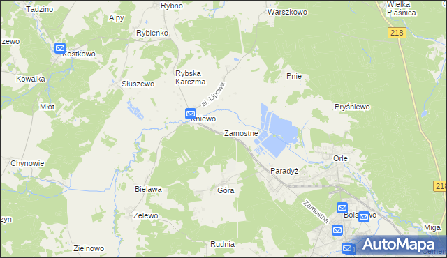 mapa Zamostne gmina Wejherowo, Zamostne gmina Wejherowo na mapie Targeo