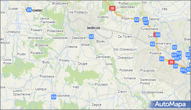 mapa Żarnowiec gmina Jedlicze, Żarnowiec gmina Jedlicze na mapie Targeo