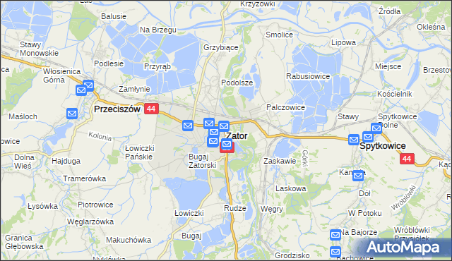 mapa Zator powiat oświęcimski, Zator powiat oświęcimski na mapie Targeo