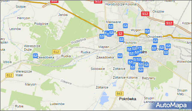 mapa Zawadówka gmina Chełm, Zawadówka gmina Chełm na mapie Targeo